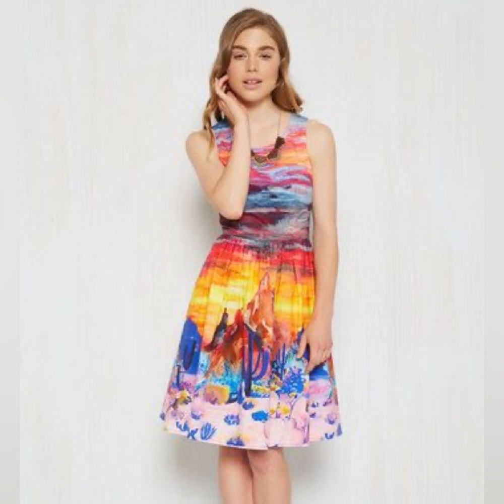 ModCloth Desert Sunset Bea and Dot Painted Print Dress plus size